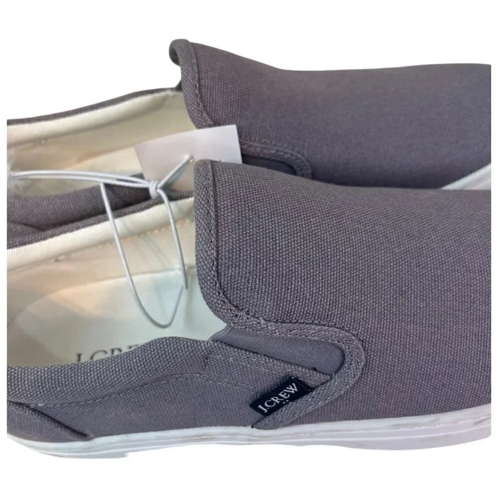 J Crew Mens Explorer Canvas Slip-on Sneaker Sz 8 Gray Coastal Casual Comfortable